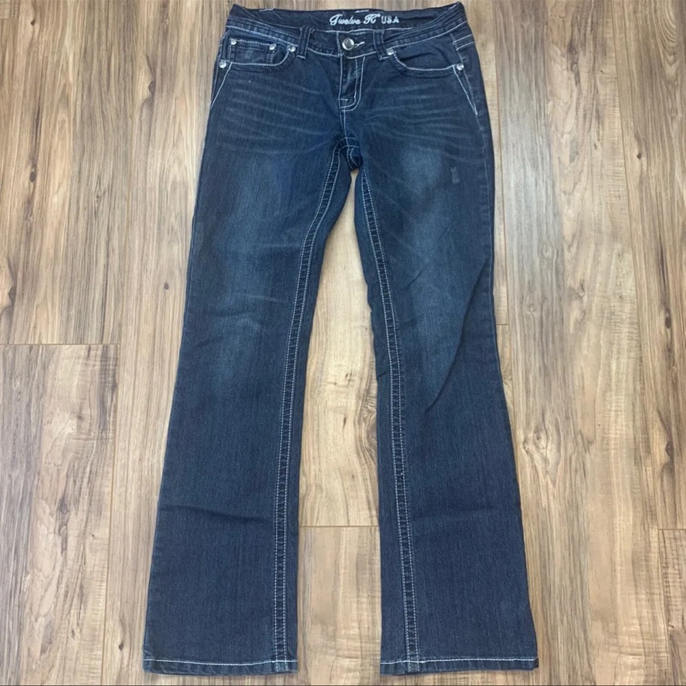 Twelve K Embellished Pockets Bootcut Jeans